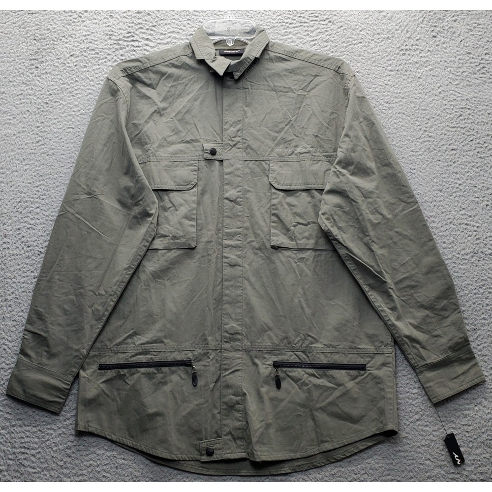 DKNY Active Utility Field Shirt Jacket Mens Small Green Long Sleeve Snap Front